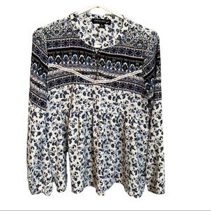 Living Doll Blue & White Floral Tunic Top Size Large